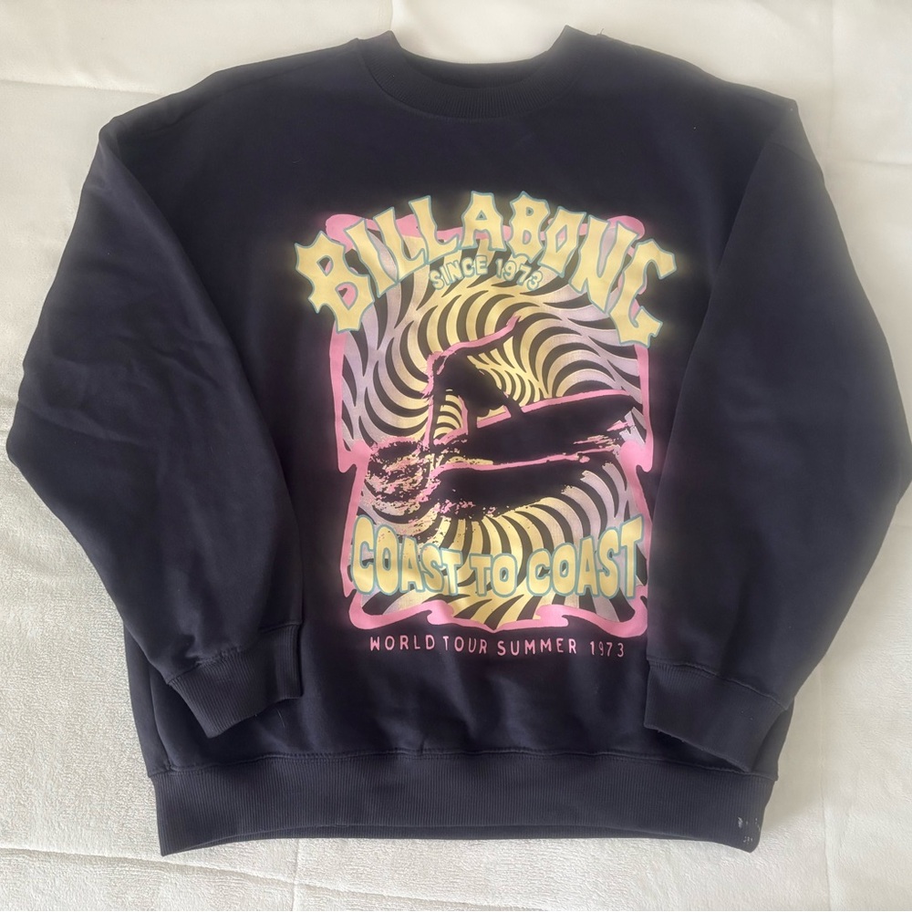 Billabong Black and Pink Graphic Crewneck Sweater